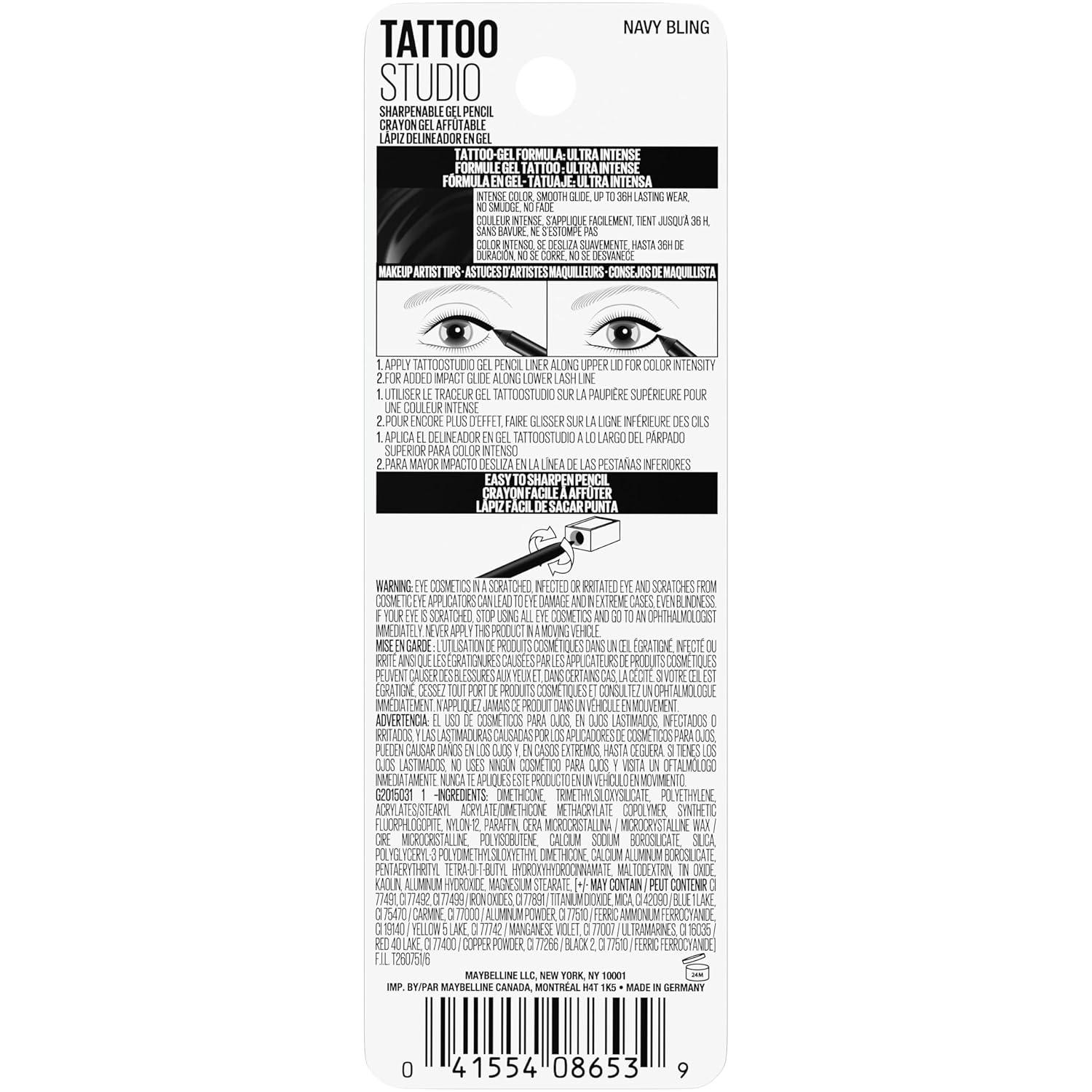 imageMAYBELLINE Tattoo Studio Sharpenable Eyeliner Pencil 36 Hour Wear Waterproof Tealtini 1 CountNavy Bling