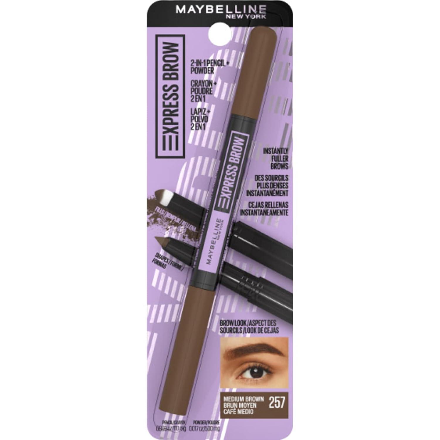 imageMaybelline Express Brow 2In1 Pencil and Powder Eyebrow Makeup Black Brown 1 Count257 Medium Brown