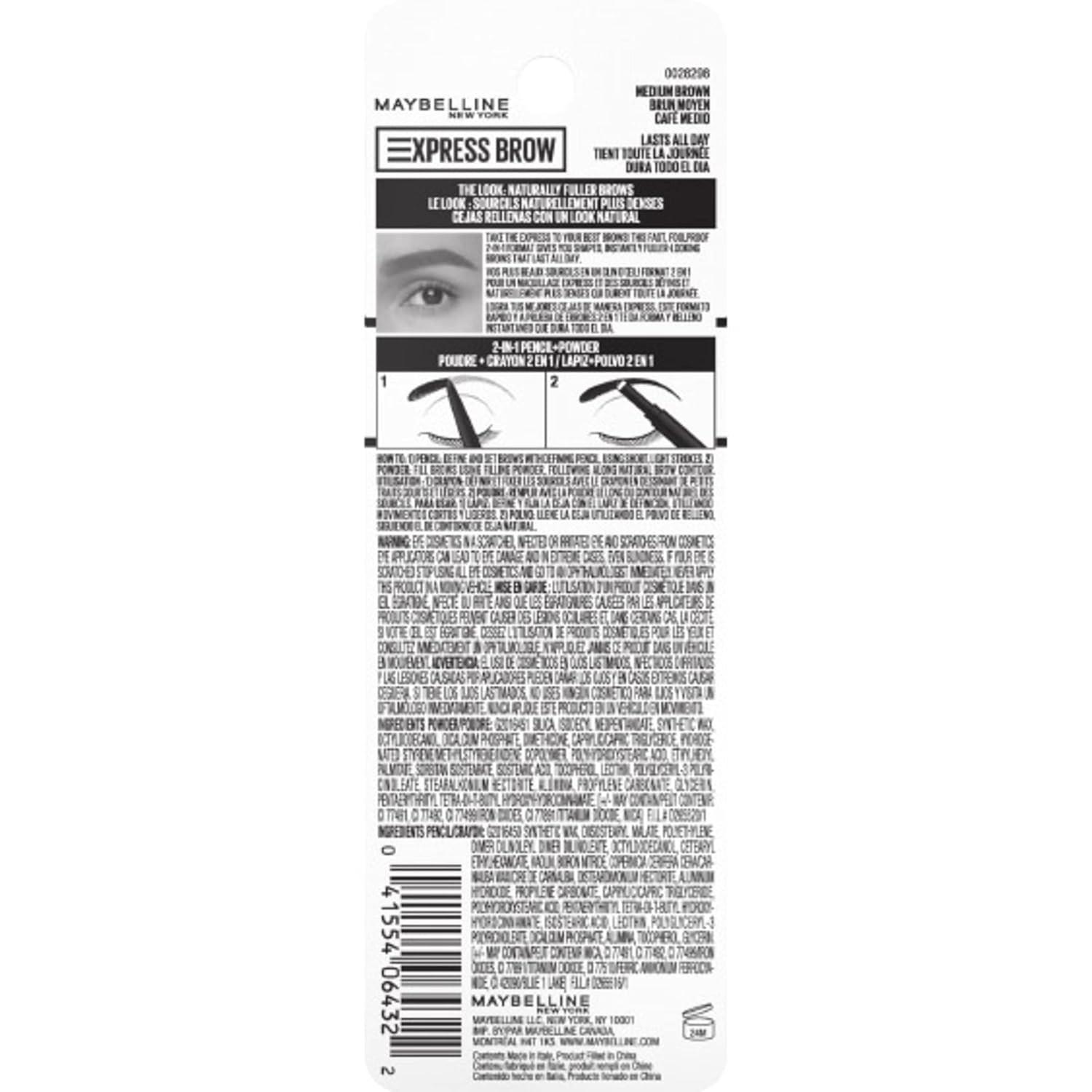 imageMaybelline Express Brow 2In1 Pencil and Powder Eyebrow Makeup Black Brown 1 Count257 Medium Brown