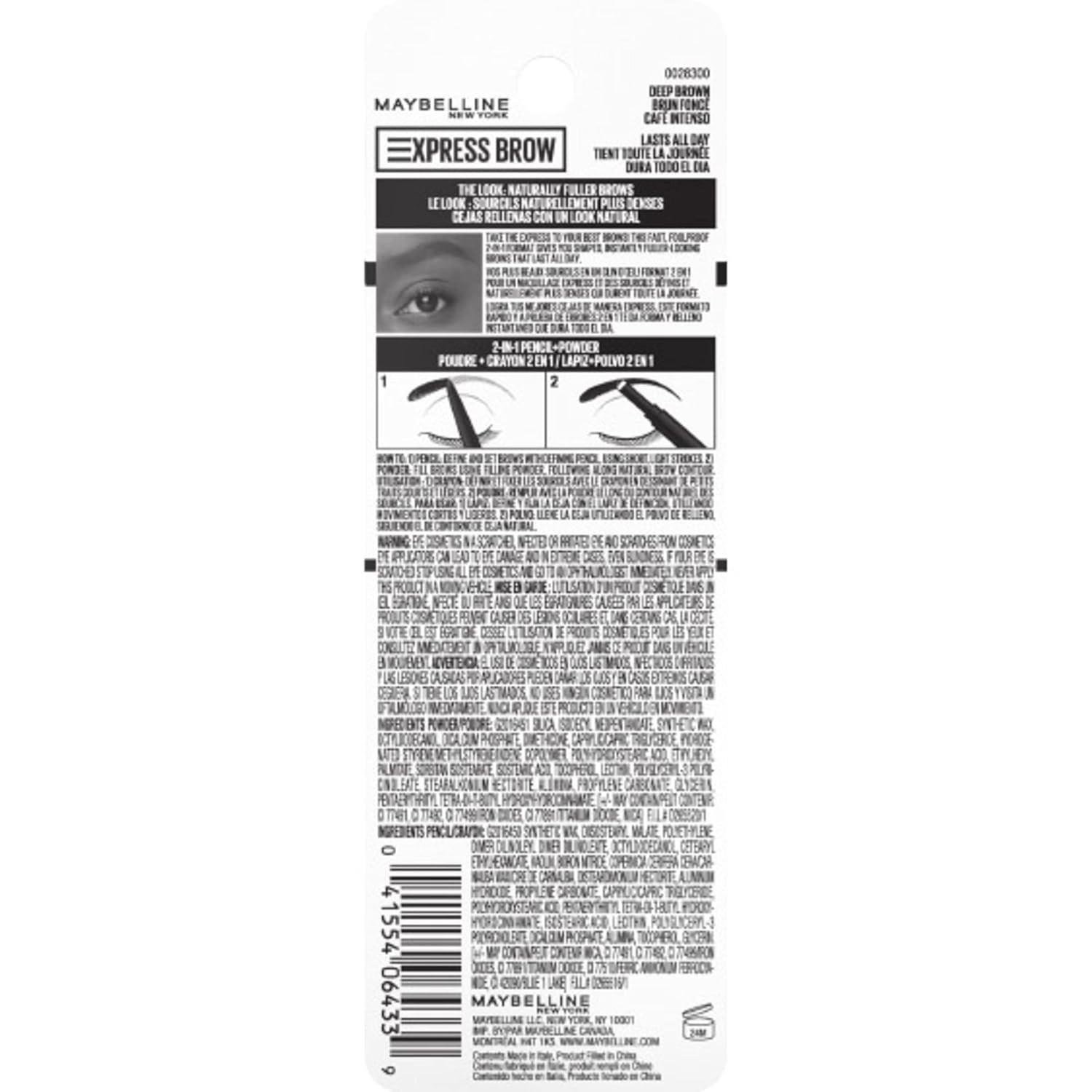 imageMaybelline Express Brow 2In1 Pencil and Powder Eyebrow Makeup Black Brown 1 Count260 Deep Brown