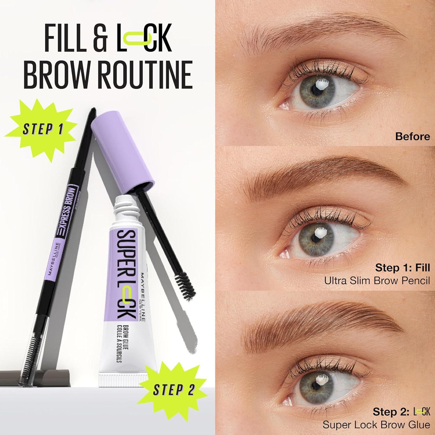 imageMaybelline Super Lock Brow Glue Eyebrow Gel Lightweight Brow Gel For Up To 24HR Hold Clear 1 Count264 Black