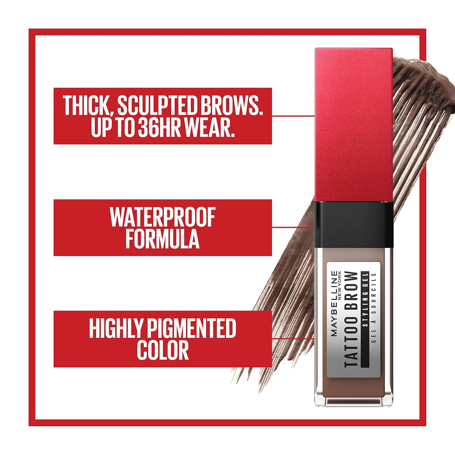 imageMaybelline Tattoo Studio Brow Styling Gel Waterproof Eyebrow Make Up Brow Tint for Up to 36HR Wear Deep Brown 1 Count262 BLACK BROWN