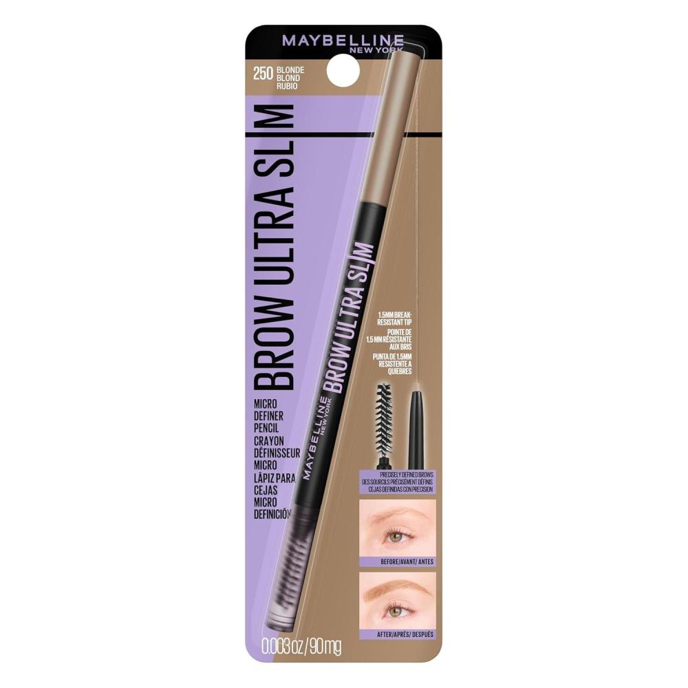 imageMaybelline Express Brow Ultra Slim Eyebrow Makeup Brow Pencil with Precision Tip and Spoolie for Defined Eyebrows Black 1 Count250 BLONDE