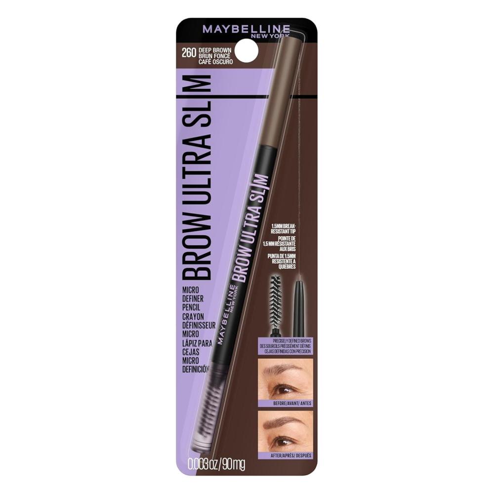 imageMaybelline Express Brow Ultra Slim Eyebrow Makeup Brow Pencil with Precision Tip and Spoolie for Defined Eyebrows Black 1 Count260 DEEP BROWN