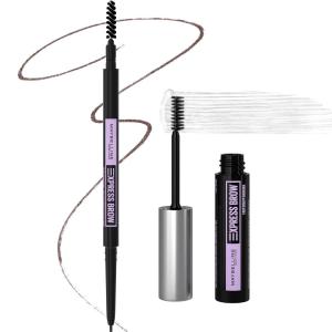 Maybelline Express Brow Ultra Slim Eyebrow Makeup, Brow Pencil with Precision Tip and Spoolie for Defined Eyebrows, Black, 1 Count(DEEP BROWN & CLEAR FAST SCULPT BUNDLE)