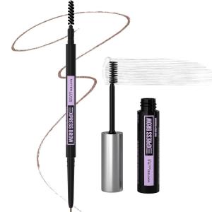 Maybelline Express Brow Ultra Slim Eyebrow Makeup, Brow Pencil with Precision Tip and Spoolie for Defined Eyebrows, Black, 1 Count(SOFT BROWN & CLEAR FAST SCULPT BUNDLE)