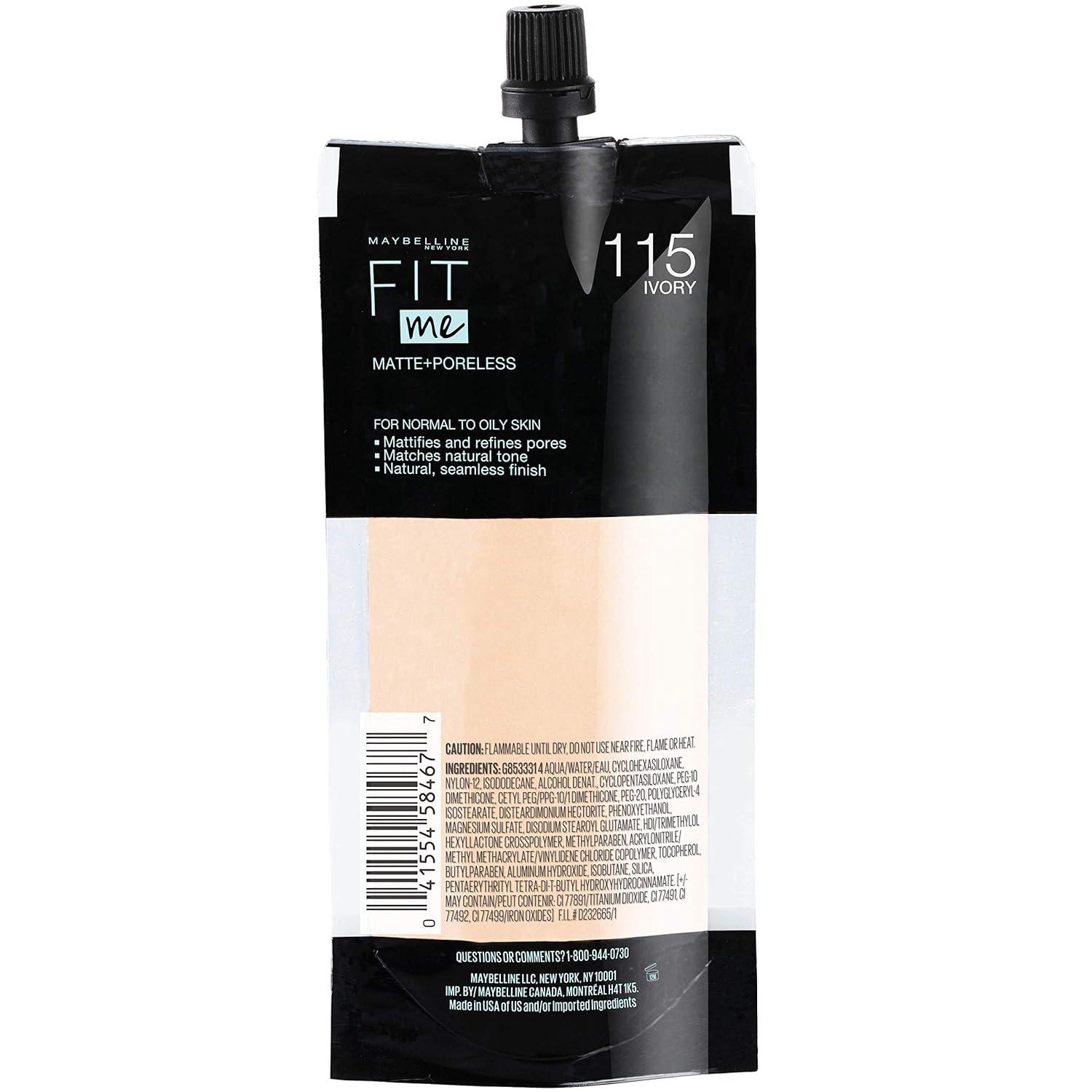 imageMaybelline Fit Me Matte Poreless Liquid OilFree Foundation Makeup Ivory 1 Count Packaging May Vary115 IVORY
