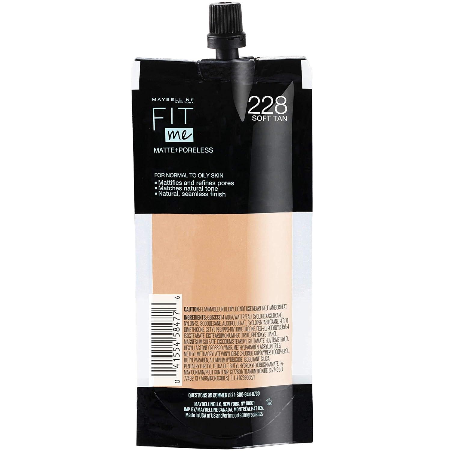 imageMaybelline Fit Me Matte Poreless Liquid OilFree Foundation Makeup Ivory 1 Count Packaging May Vary228 SOFT TAN