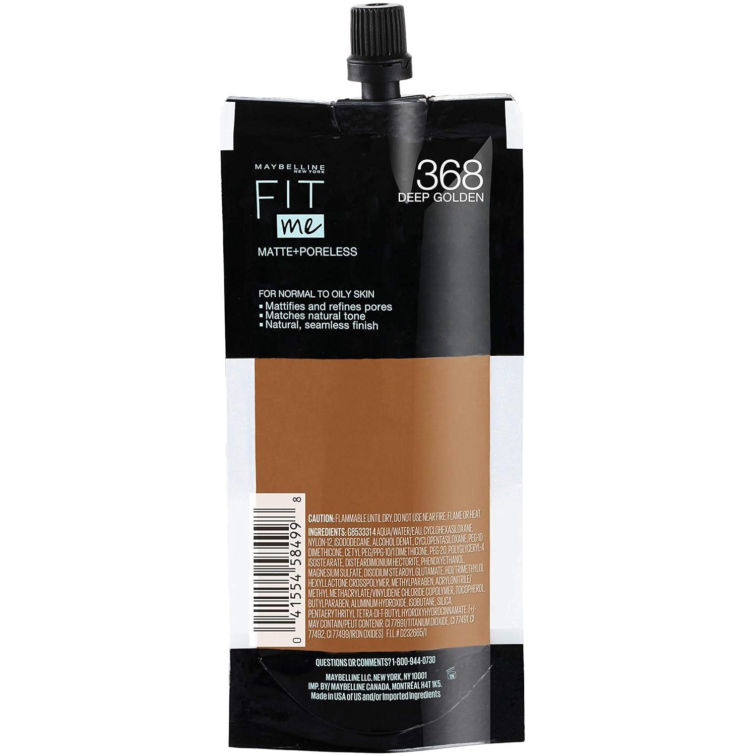 imageMaybelline Fit Me Matte Poreless Liquid OilFree Foundation Makeup Ivory 1 Count Packaging May Vary368 DEEP GOLDEN