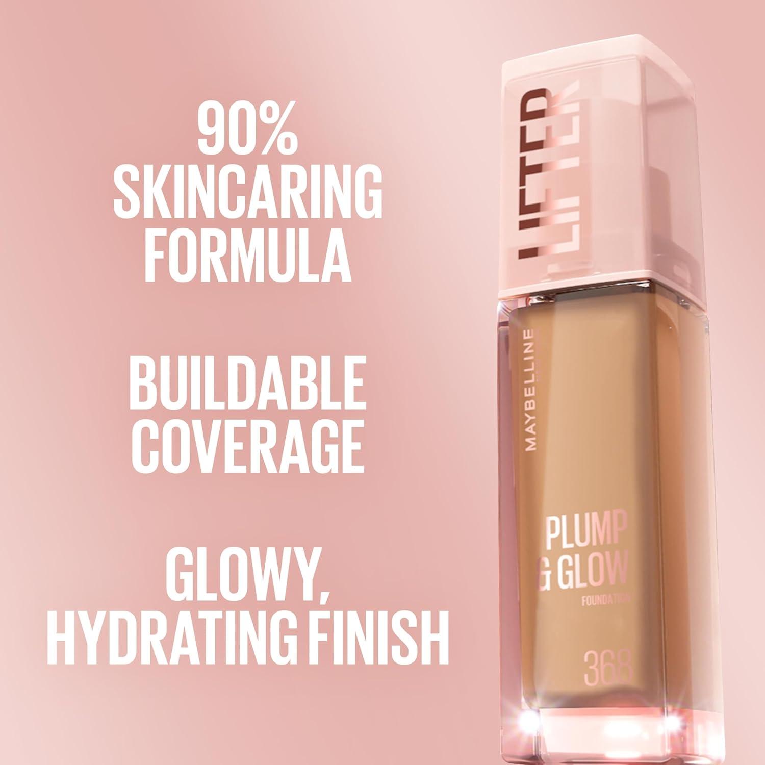 imageMaybelline Lifter Plump amp Glow Foundation Liquid Foundation with 2 Niacinamide Hyaluronic Acid Plumping and Brightening Face Makeup 118 1 Count368 NEUTRAL