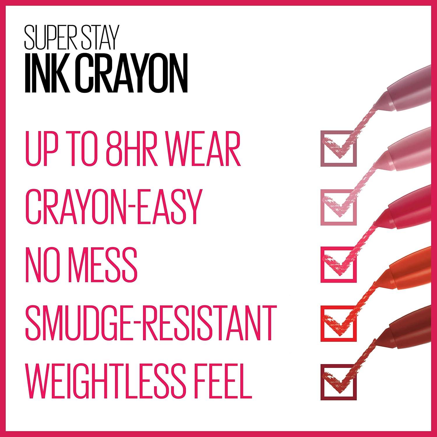 imageMaybelline Super Stay Ink Crayon Lipstick Makeup Precision Tip Matte Lip Crayon with Builtin Sharpener Longwear Up To 8Hrs Own Your Empire Blue Red 1 Count20 ENJOY THE VIEW