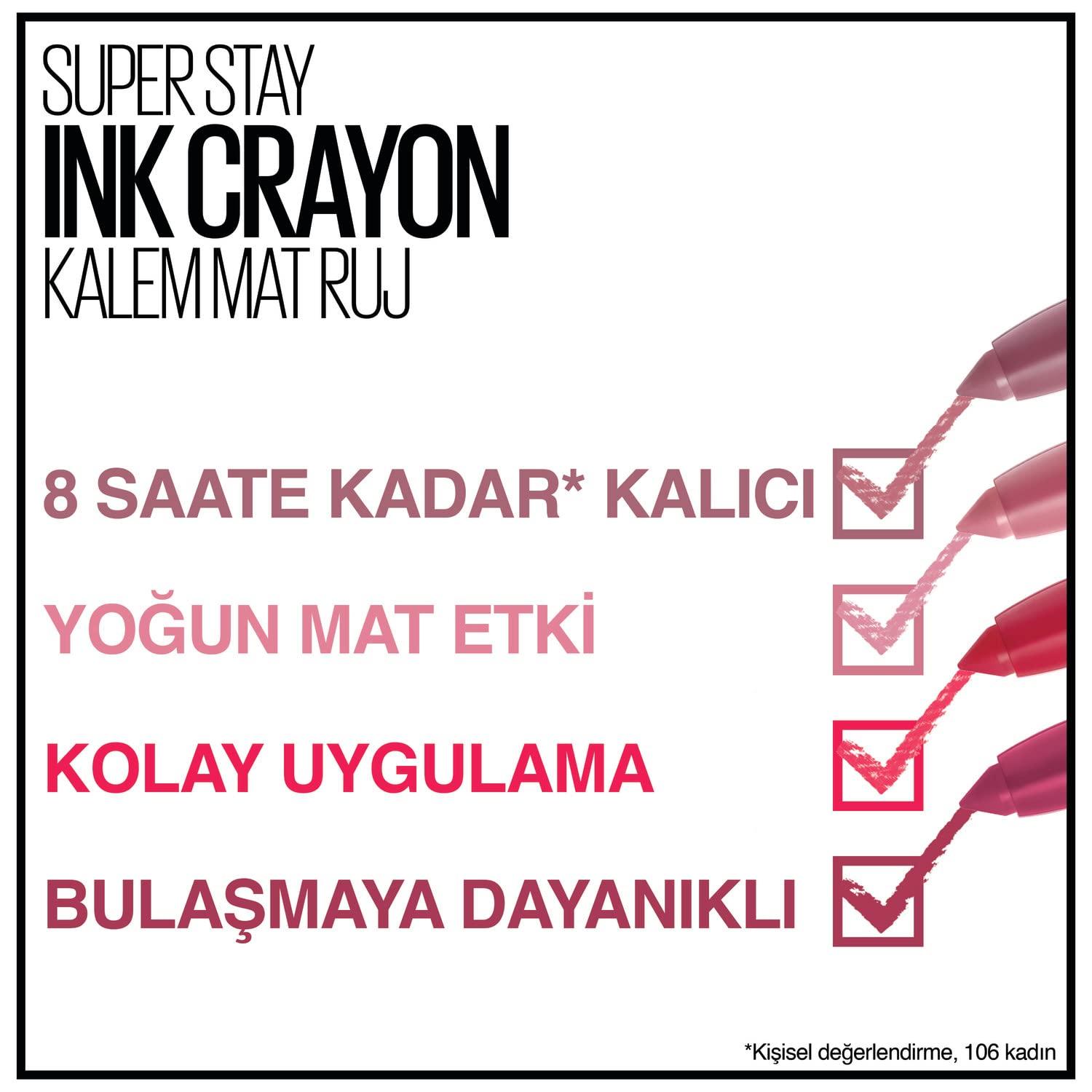 imageMaybelline Super Stay Ink Crayon Lipstick Makeup Precision Tip Matte Lip Crayon with Builtin Sharpener Longwear Up To 8Hrs Own Your Empire Blue Red 1 CountPink