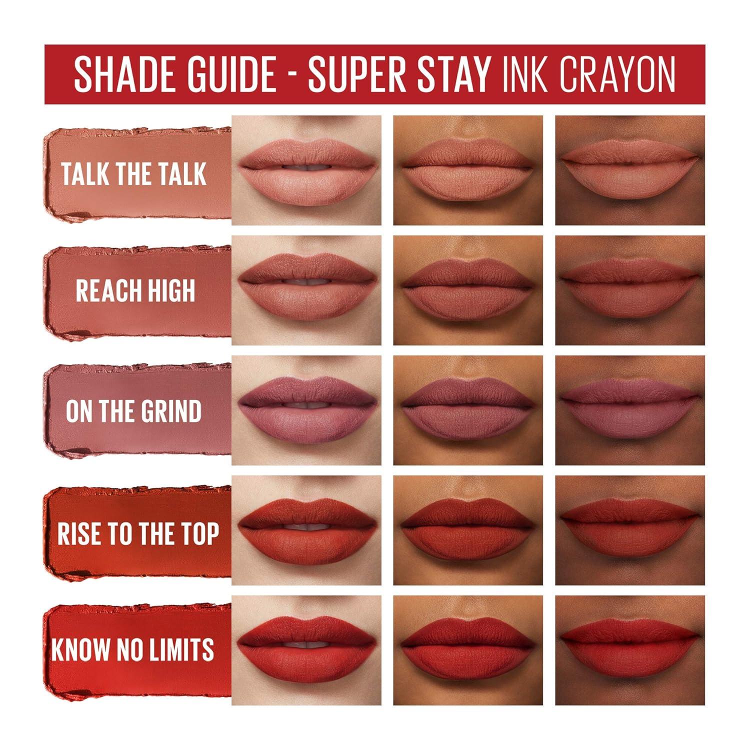 imageMaybelline Super Stay Ink Crayon Lipstick Makeup Precision Tip Matte Lip Crayon with Builtin Sharpener Longwear Up To 8Hrs Own Your Empire Blue Red 1 Count100 REACH HIGH