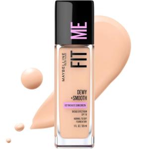 Maybelline Fit Me Dewy + Smooth Liquid Foundation Makeup, Fair Porcelain, 1 Count (Packaging May Vary)(115 IVORY)
