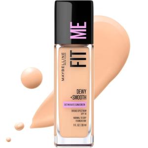 Maybelline Fit Me Dewy + Smooth Liquid Foundation Makeup, Fair Porcelain, 1 Count (Packaging May Vary)(125 NUDE BEIGE)