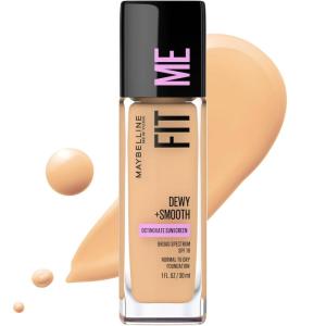Maybelline Fit Me Dewy + Smooth Liquid Foundation Makeup, Fair Porcelain, 1 Count (Packaging May Vary)(220 NATURAL BEIGE)