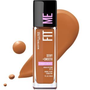 Maybelline Fit Me Dewy + Smooth Liquid Foundation Makeup, Fair Porcelain, 1 Count (Packaging May Vary)(360 MOCHA)