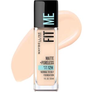 Maybelline Fit Me Matte + Poreless Liquid Oil-Free Foundation Makeup, Ivory, 1 Count (Packaging May Vary)(105 FAIR IVORY)