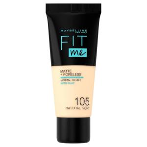 Maybelline Fit Me Matte + Poreless Liquid Oil-Free Foundation Makeup, Ivory, 1 Count (Packaging May Vary)(105 NATURAL IVORY)