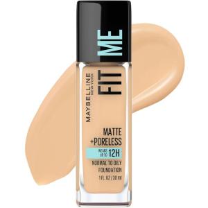 Maybelline Fit Me Matte + Poreless Liquid Oil-Free Foundation Makeup, Ivory, 1 Count (Packaging May Vary)(128 WARM NUDE)