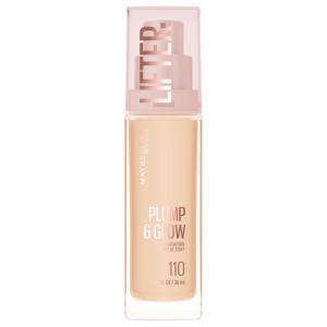 Maybelline Lifter Plump & Glow Foundation, Liquid Foundation with 2% Niacinamide + Hyaluronic Acid, Plumping and Brightening Face Makeup, 118, 1 Count(110 WARM)