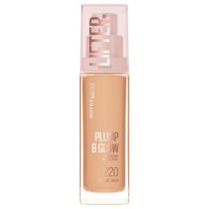 Maybelline Lifter Plump & Glow Foundation, Liquid Foundation with 2% Niacinamide + Hyaluronic Acid, Plumping and Brightening Face Makeup, 118, 1 Count(220 WARM)