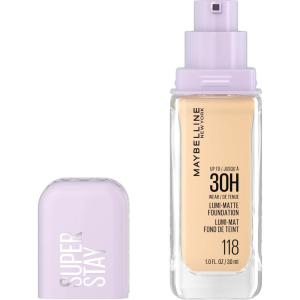 Maybelline Super Stay Lumi-Matte Foundation, Lightweight and Buildable Full Coverage Foundation Makeup For Up To 30HR Wear, 125, 1 Count(118 – Warm)