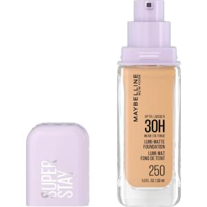 Maybelline Super Stay Lumi-Matte Foundation, Lightweight and Buildable Full Coverage Foundation Makeup For Up To 30HR Wear, 125, 1 Count(250 – Warm)