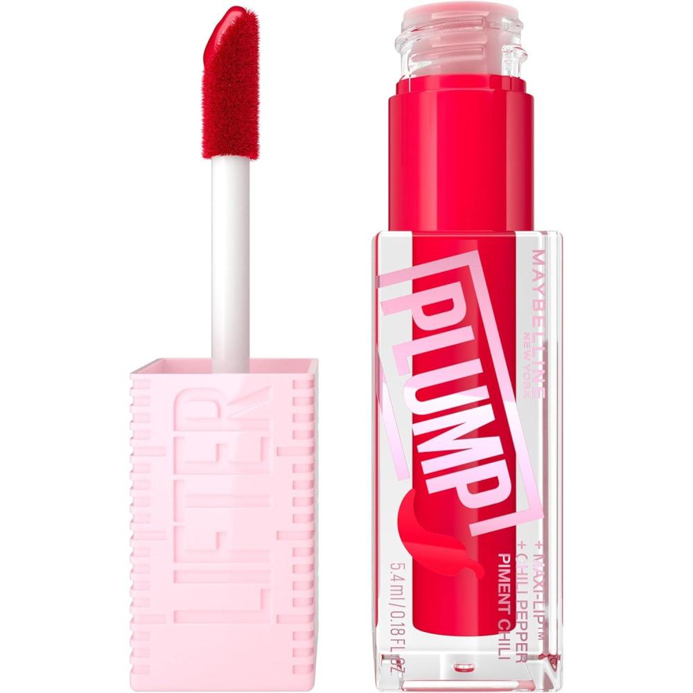 imageMAYBELLINE Lifter Gloss Lifter Plump Plumping Lip Gloss with Chili Pepper and 5 MaxiLip Hot Honey Clear with Pink and Gold 1 Count4 RED FLAG