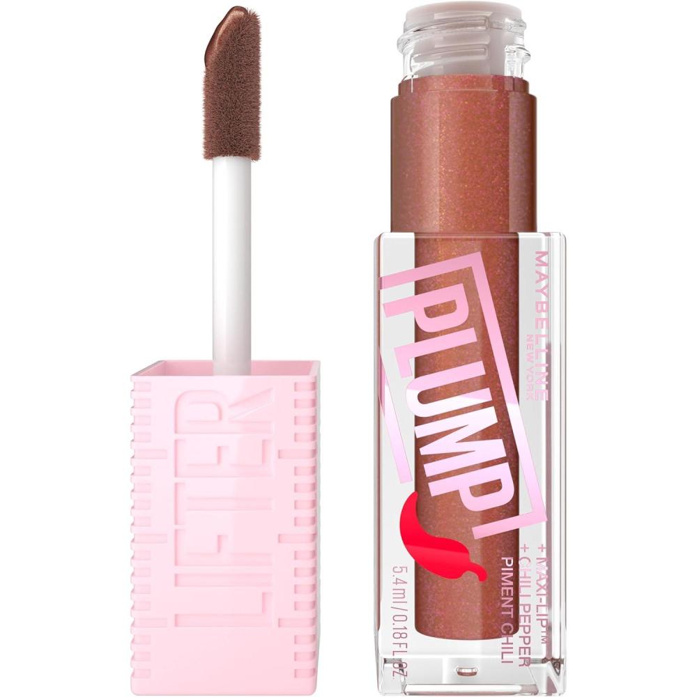 imageMAYBELLINE Lifter Gloss Lifter Plump Plumping Lip Gloss with Chili Pepper and 5 MaxiLip Hot Honey Clear with Pink and Gold 1 Count7 COCOA ZING