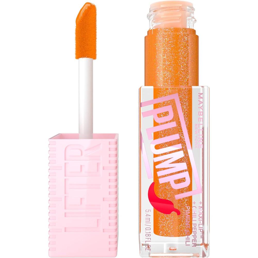 imageMAYBELLINE Lifter Gloss Lifter Plump Plumping Lip Gloss with Chili Pepper and 5 MaxiLip Hot Honey Clear with Pink and Gold 1 Count8 HOT HONEY