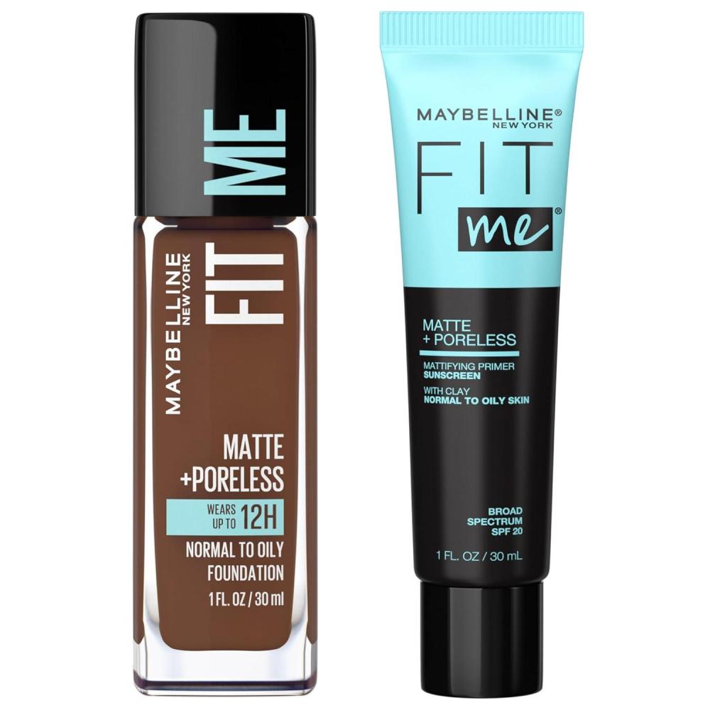 imageMaybelline Fit Me Matte  Poreless Mattifying Face Primer Makeup With Sunscreen Broad Spectrum SPF 20 16HR Wear Shine Control Clear 1 CountPrimer  Java Foundation Bundle