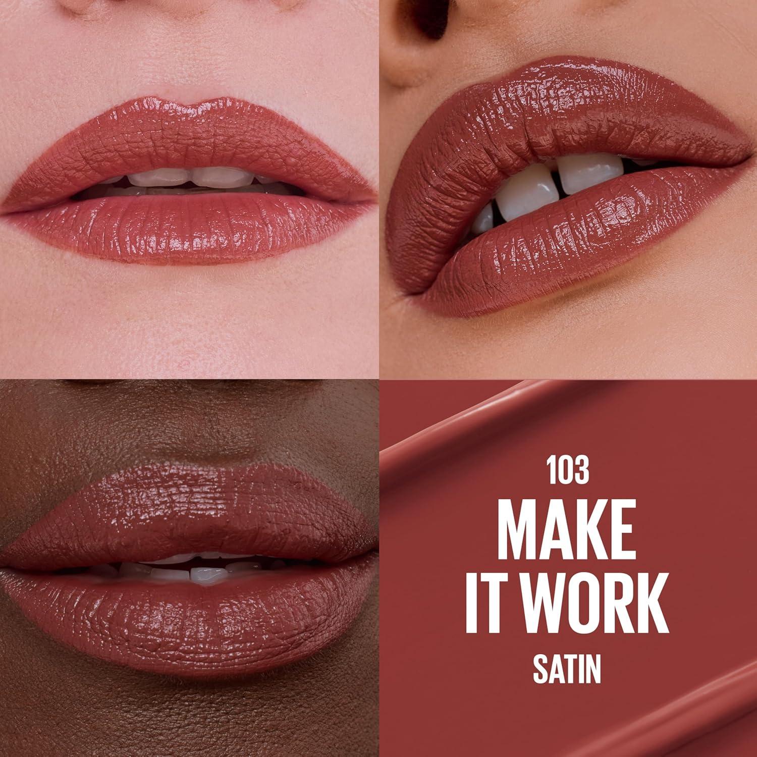 imageMAYBELLINE Serum Lipstick Hydrating Lip Makeup with 8HRs of Lip Plumping Moisture with Hyaluronic Acid Oil Blend Make It Work Midtone Rosey Mauve Satin103 MAKE IT WORK