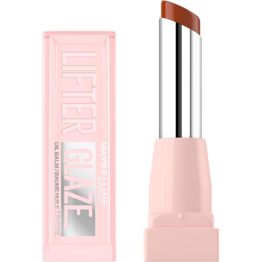imageMAYBELLINE Lifter Glaze Oil Balm with Hyaluronic Acid and Hydrating Oil Blend Lip Balm with 24HRs of Smooth Moisturizing Shine Peach Quench Sheer Peach NudeLatte Crush