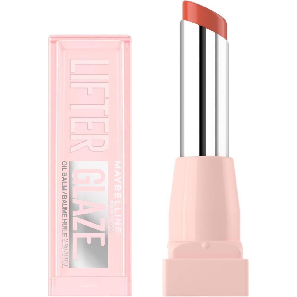 imageMAYBELLINE Lifter Glaze Oil Balm with Hyaluronic Acid and Hydrating Oil Blend Lip Balm with 24HRs of Smooth Moisturizing Shine Peach Quench Sheer Peach NudeCaramel Glow