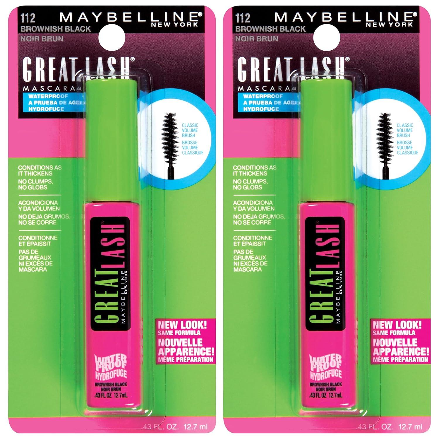 imageMaybelline Great Lash Washable Mascara Makeup Volumizing LashDoubling Formula That Conditions As It Thickens Blackest Black 1 CountWaterproof Brownish Black