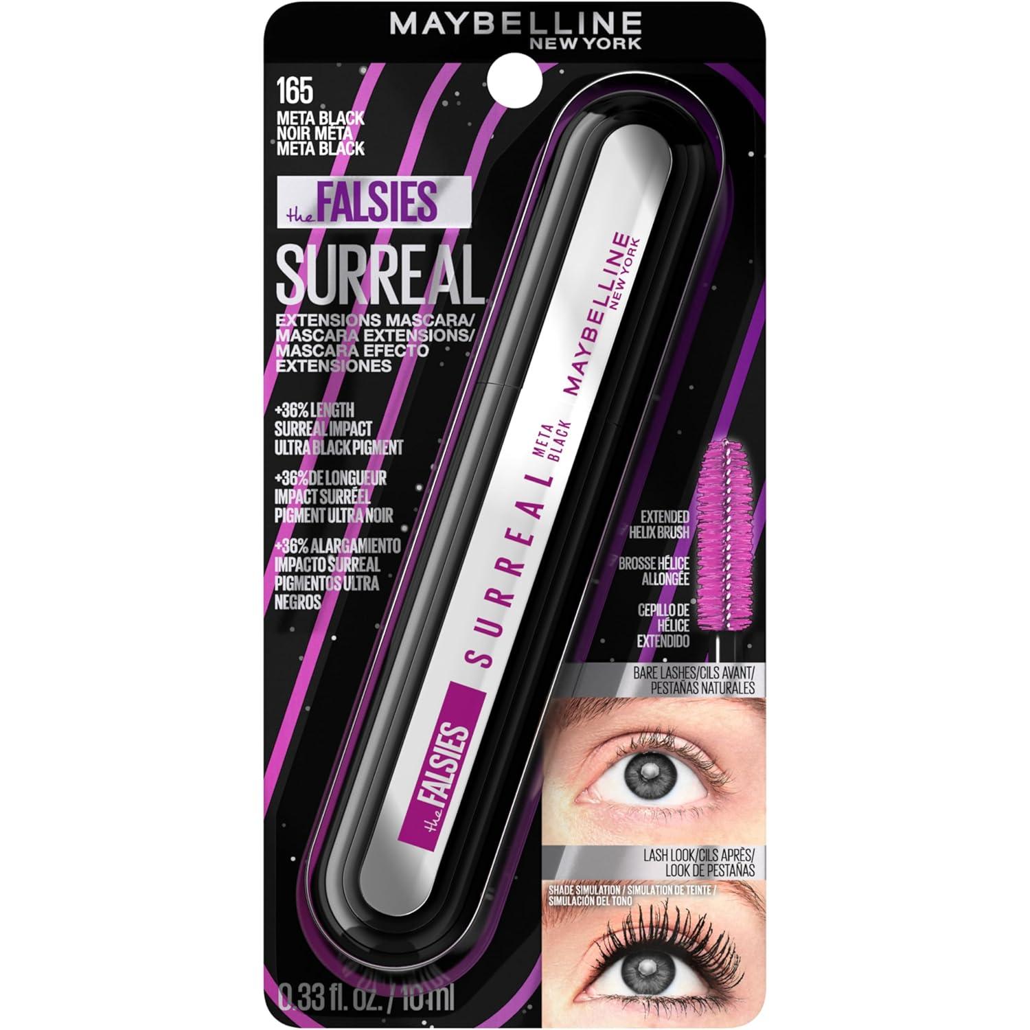 imageMaybelline The Falsies Surreal Extensions Washable Mascara Volumizing Lengthening Mascara Make Up Blackest Black 1 CountMETA BLACK