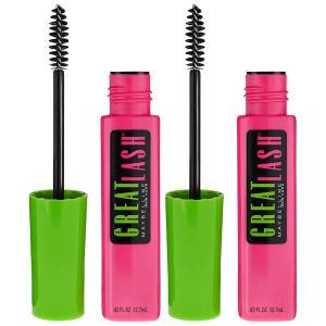 Maybelline Great Lash Washable Mascara Makeup, Volumizing Lash-Doubling Formula That Conditions As It Thickens, Blackest Black, 1 Count(Washable Brownish Black)