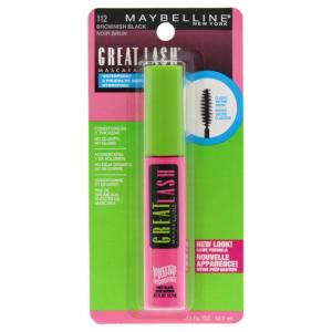 Maybelline Great Lash Washable Mascara Makeup, Volumizing Lash-Doubling Formula That Conditions As It Thickens, Blackest Black, 1 Count(Waterproof Brownish Black)