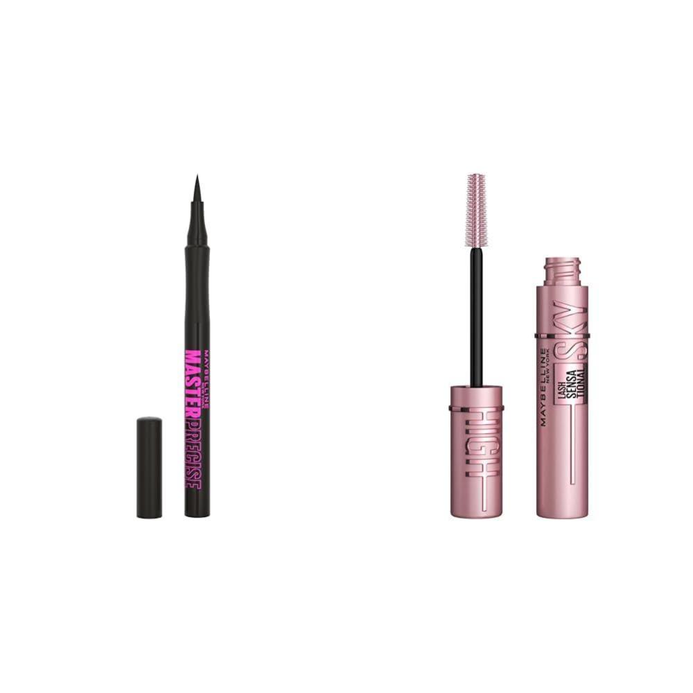 imageMAYBELLINE Lash Sensational Sky High Blackest Black Mascara and Master Precise All Day Satin Black Liquid Eyeliner Bundle Includes 1 Mascara and 1 Liquid Eyeliner for Lasting Eye MakeupSATIN BLACK