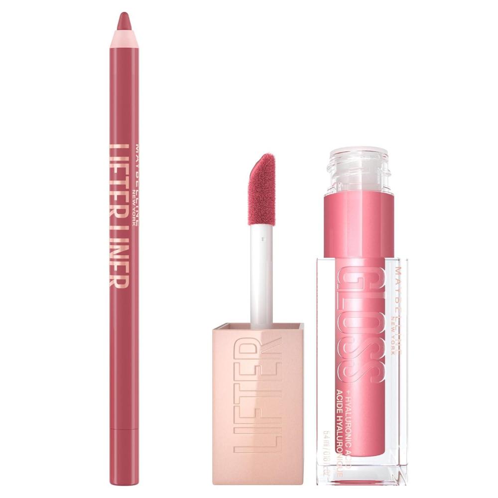 imageMaybelline Lifter Gloss and Lifter Liner Bundle Lip Gloss and Lip Liner in Shades Stone and On It Pack of 2Petal Fine Line