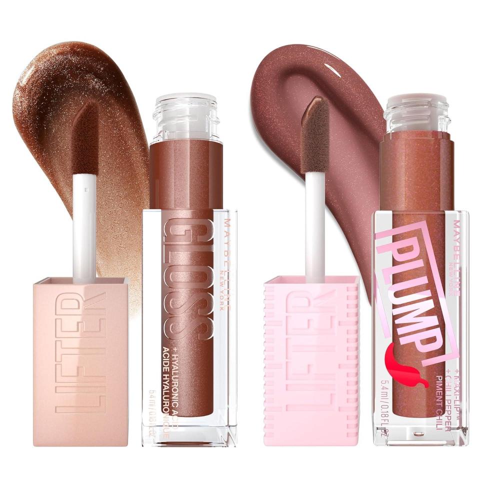 imageMaybelline Lifter Gloss and Lifter Plump Bundle Hydrating Pumping Lip Gloss in Shades Crystal and Cocoa Zing Pack of 2