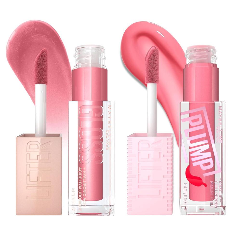 imageMaybelline Lifter Gloss and Lifter Plump Bundle Hydrating Pumping Lip Gloss in Shades Petal and Blush Blaze Pack of 2