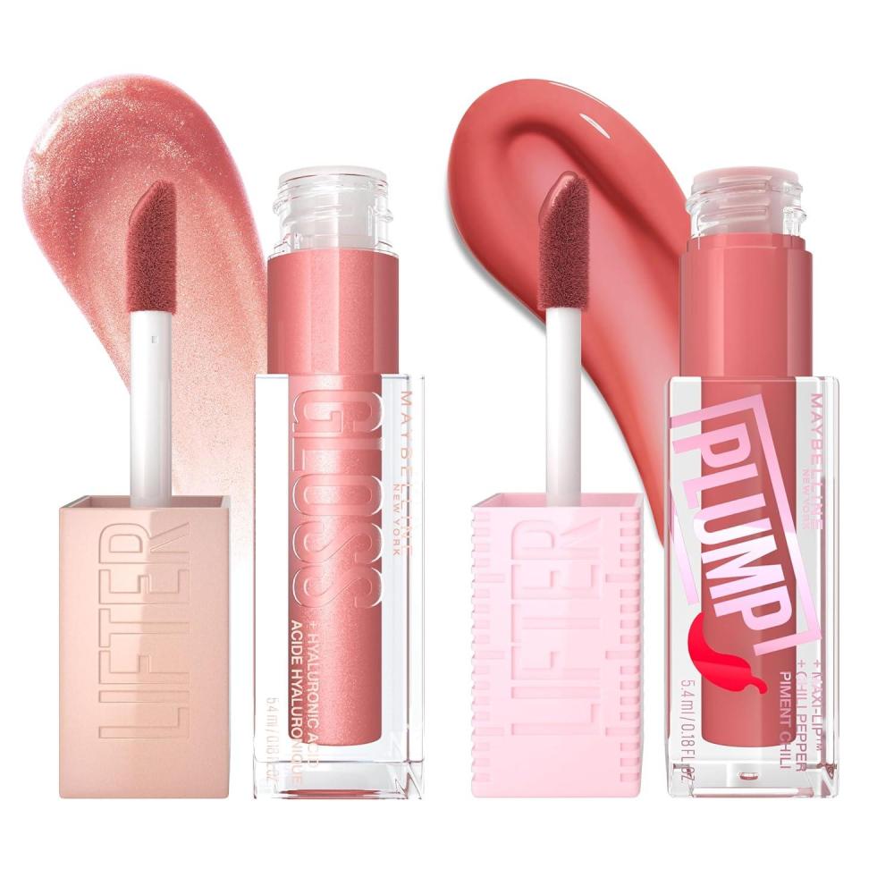 imageMaybelline Lifter Gloss and Lifter Plump Bundle Hydrating Pumping Lip Gloss in Shades Sweetheart and Red Flag Pack of 2Moon Peach Fever