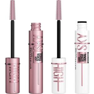 Maybelline Lash Sensational Sky High Washable Mascara + Boosting Lash Primer Makeup Bundle, Includes 1 Mascara in Blackest Black and 1 Eyelash Primer in Soft Black
