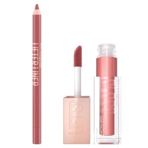 Maybelline Lifter Gloss and Lifter Liner Bundle, Lip Gloss and Lip Liner in Shades Stone and On It, Pack of 2(Moon & Big Lift)