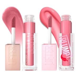 Maybelline Lifter Gloss and Lifter Plump Bundle, Hydrating, Pumping Lip Gloss in Shades Petal and Blush Blaze, Pack of 2