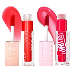 Maybelline Lifter Gloss and Lifter Plump Bundle, Hydrating, Pumping Lip Gloss in Shades Sweetheart and Red Flag, Pack of 2(Sweetheart & Red Flag)