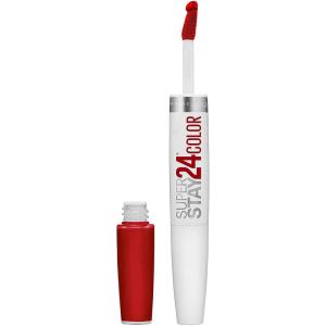 Maybelline Super Stay 24, 2-Step Liquid Lipstick Makeup, Long Lasting Highly Pigmented Color with Moisturizing Balm, Everlasting Wine, Plum Red, 1 Count(35 KEEP IT RED)