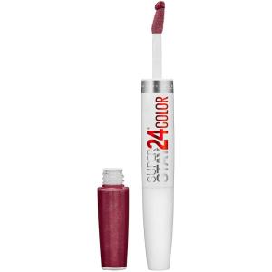 Maybelline Super Stay 24, 2-Step Liquid Lipstick Makeup, Long Lasting Highly Pigmented Color with Moisturizing Balm, Everlasting Wine, Plum Red, 1 Count(50 UNLIMITED RAISIN)